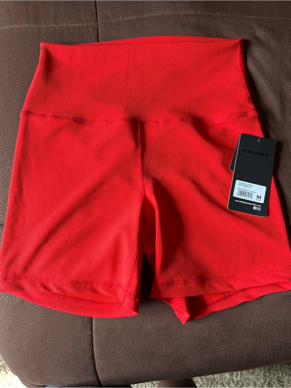 90 Degree By Reflex High-Waist Red Bike Shorts